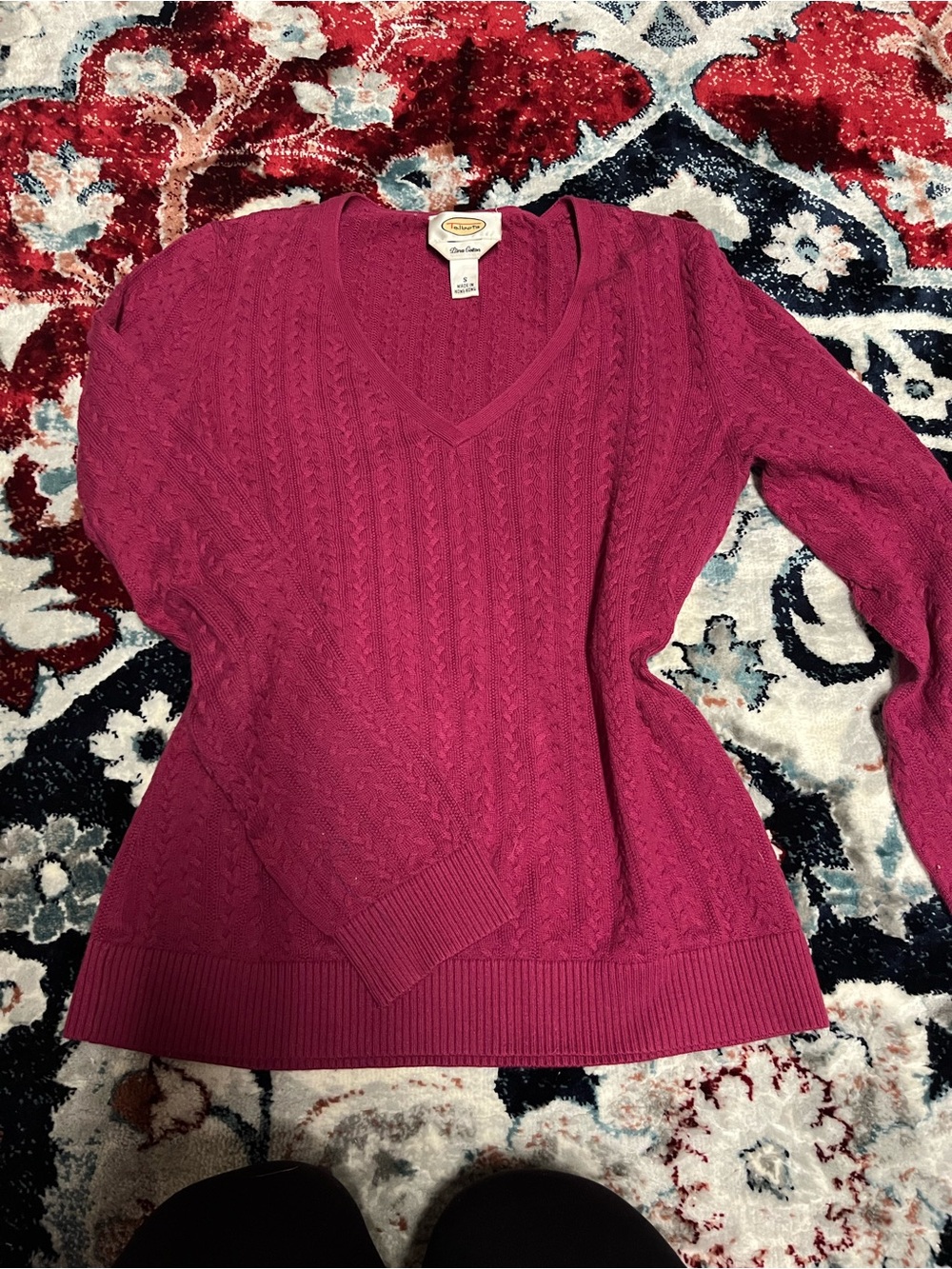 Talbots  Fuchsia Cable-Knit V-Neck Sweater - Women